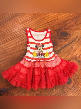Disney Parks Baby Girl Minnie Mouse Tutu Dress Red White Size 12 months like new
